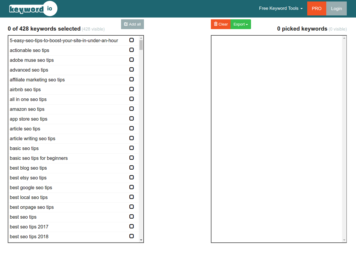 Keyword.io Google Autocomplete Longtail Keyword Tool